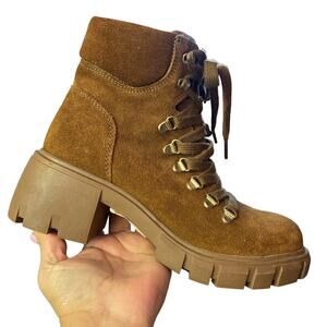 STEVE MADDEN Hint Lace Up  Combat Suede Boots 7.5 us NWOT/B Rubber Lug Sole